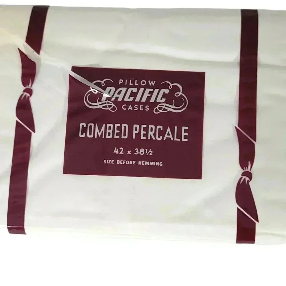 PACIFIC Pillow Cases Beige Combed Percale New Old Stock 42 x 38.5